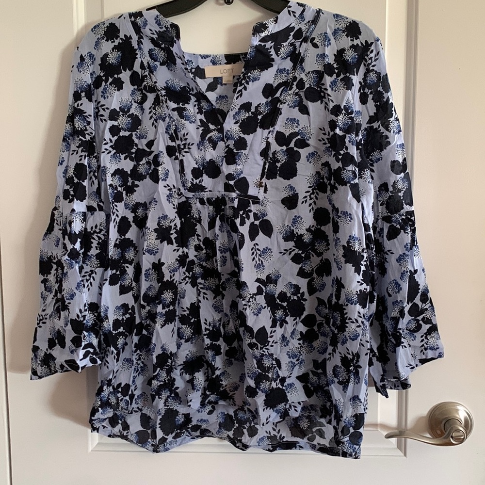 Loft Bohemian Blue Bell Sleeve Shirt